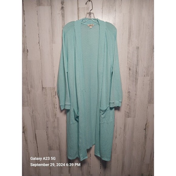 ONE WORLD Sea Green Long Open Women's Sweater 1X - Picture 1 of 8